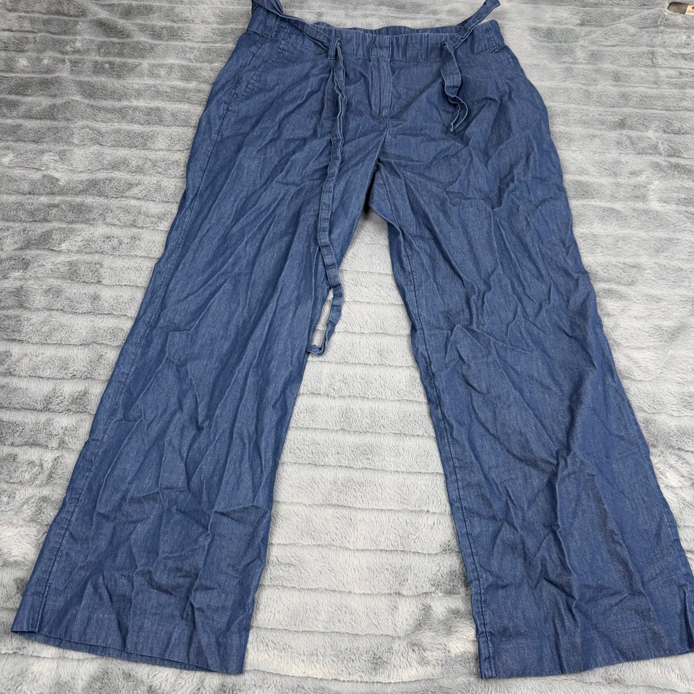 Ann Taylor Factory Petite Wide Leg Chambray Pants Blue Cotton Size LP 14826